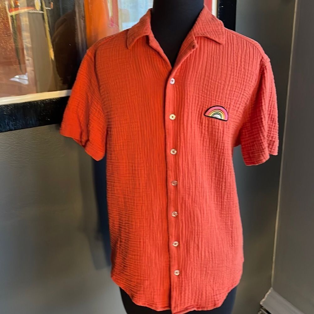 Target #takepride cinnamon textured thick gauze silver sparkle button shirt. XS